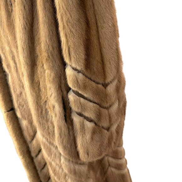 Vintage Natural Brown /Tan Full-Length Genuine Fur Coat Chevron Pattern - Picture 4 of 9